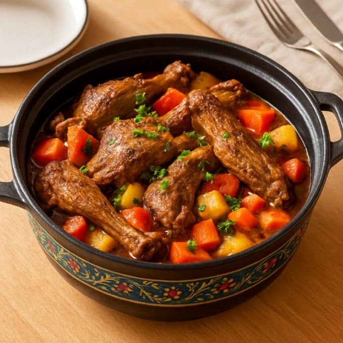 Тушеный гусь с овощами