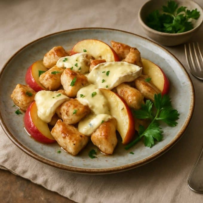 Куриная грудка с яблоками и сыром Бри