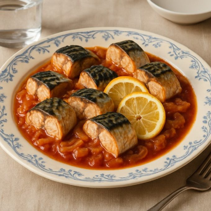 Запеченная скумбрия в томатном соусе