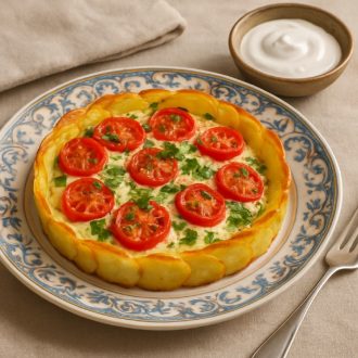 Картофельный тарт с помидорами, сыром и зеленью