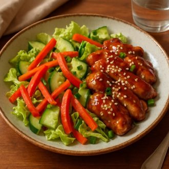 Теплый салат с курицей терияки
