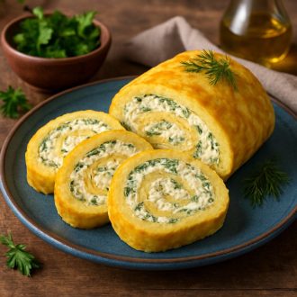 Яичный рулет с сырной начинкой