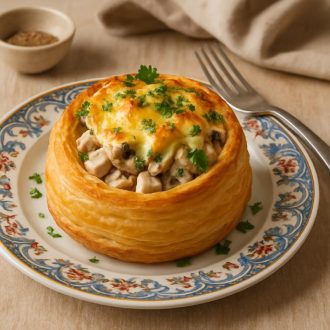Жюльен из курицы в слоеном тесте