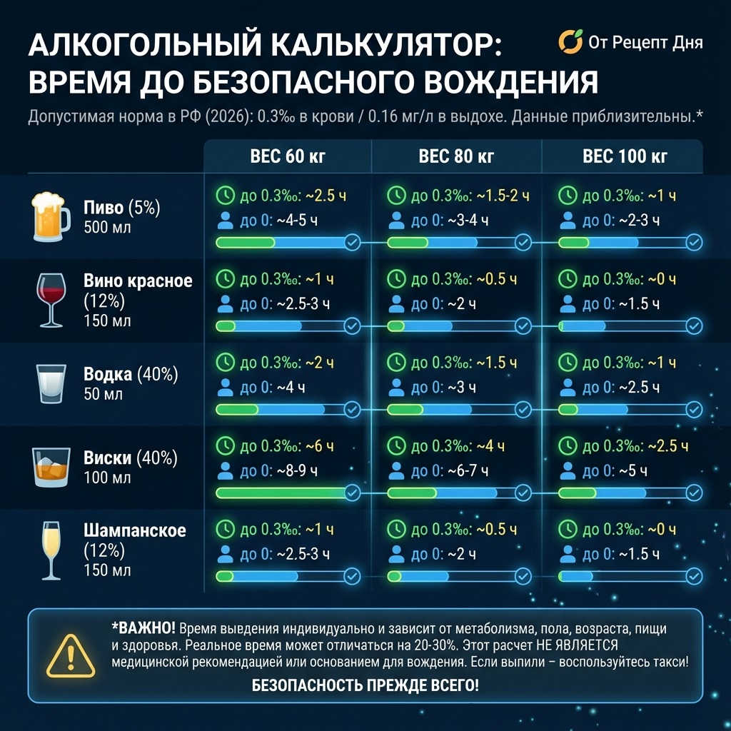 Алкогольный калькулятор для водителей 2026