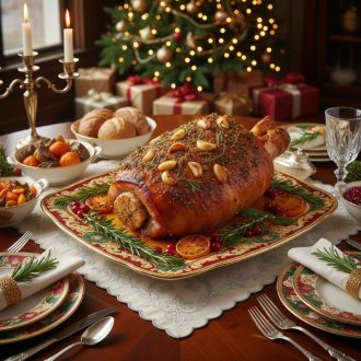 Запеченный свиной окорок с чесноком и пряными травами