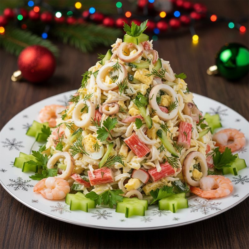 Крабовый салат с кальмарами