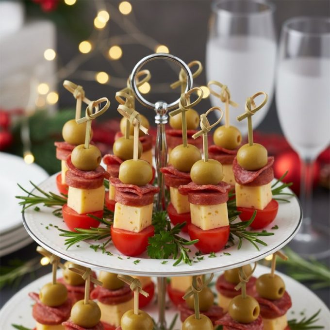 Канапе с колбасой и сыром