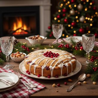 Пирог с клюквой и сахарной глазурью