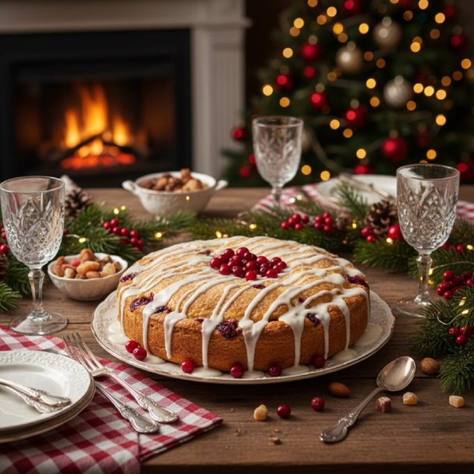 Пирог с клюквой и сахарной глазурью