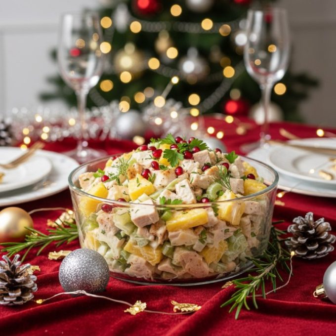 Салат из курицы и ананаса