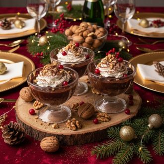 Шоколадный десерт с орехами и сливками