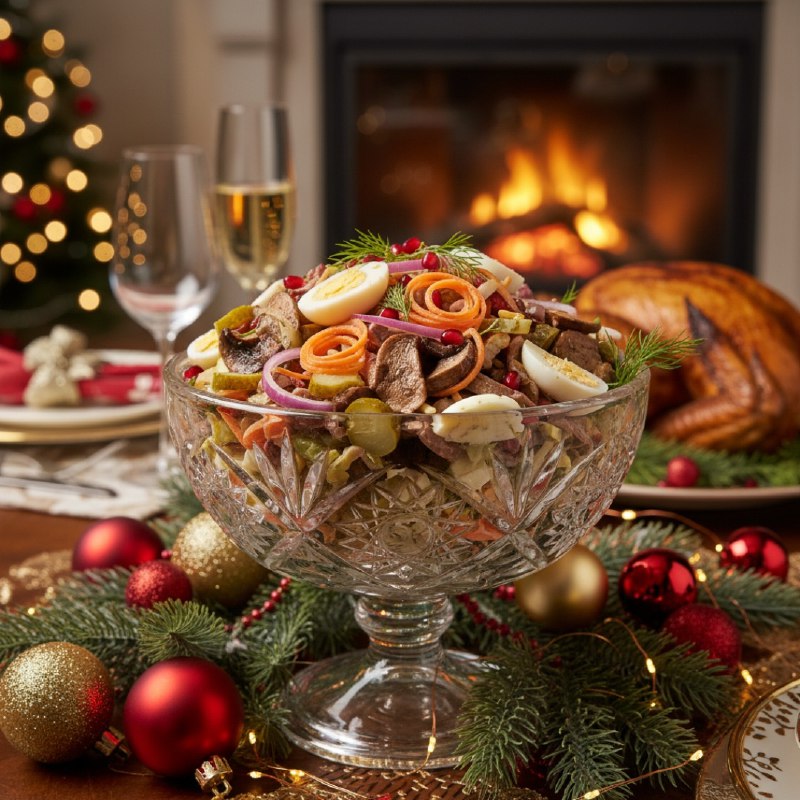 Салат с грибами и сердцем