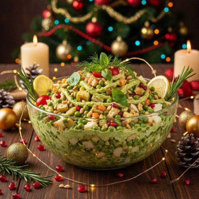 Оливье с соусом песто