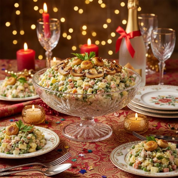 Оливье с шампиньонами