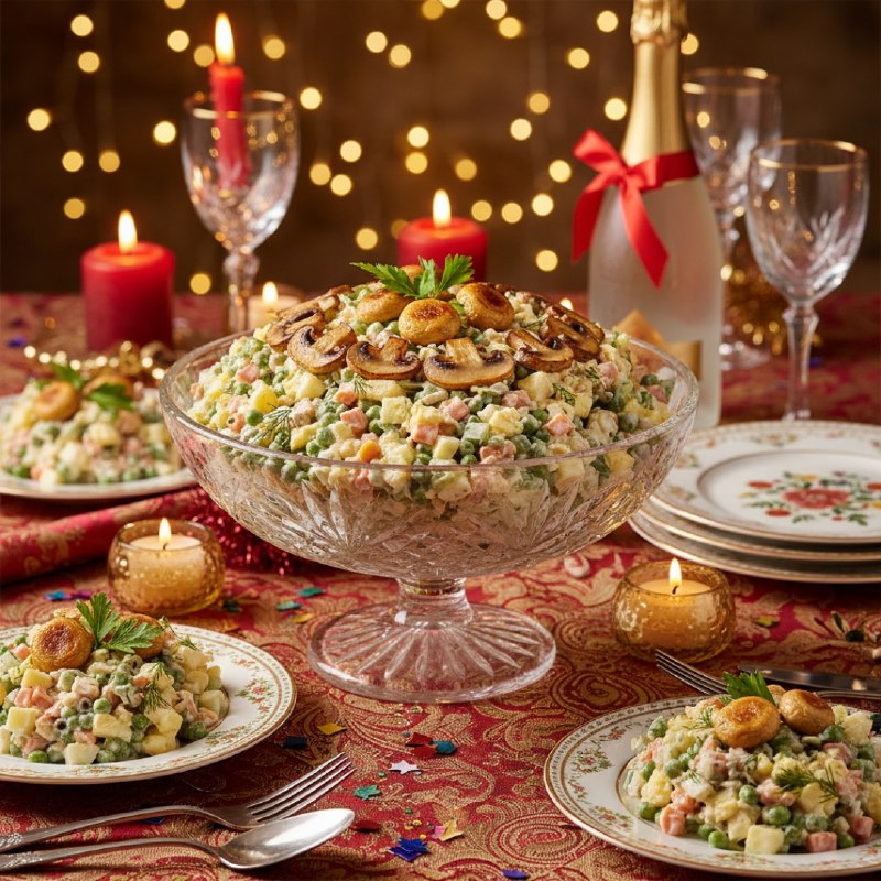 Оливье с шампиньонами