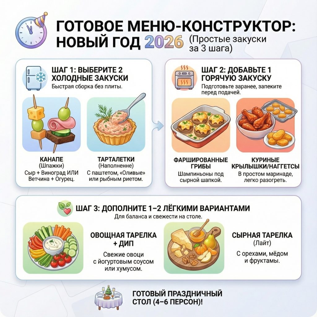 Готовое меню из простых закусок на Новый год 2026