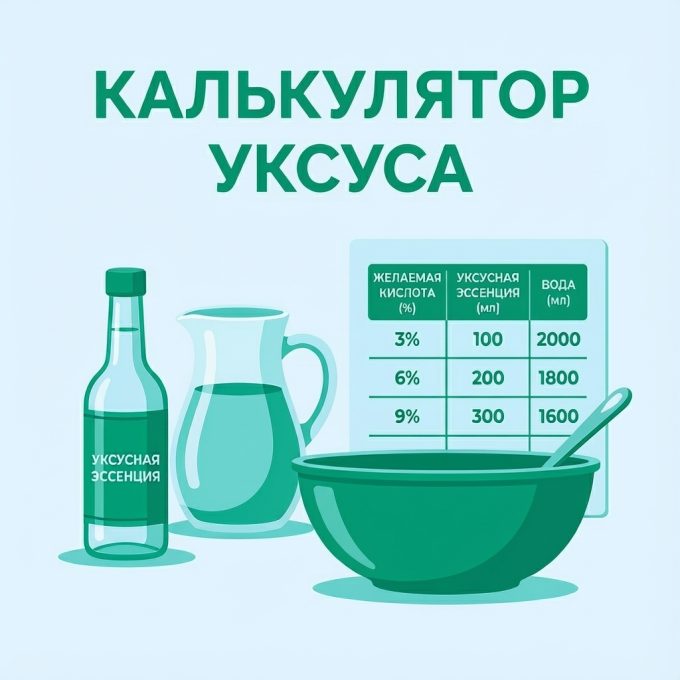 Как развести уксус 70% до 9% — калькулятор уксуса и таблица пропорций