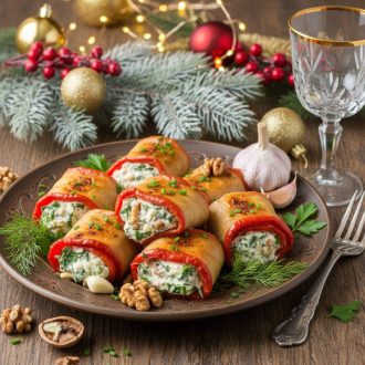 Рулетики из запеченного перца