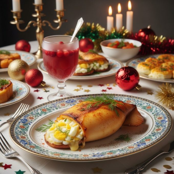 Кальмар фаршированный сыром и яйцом