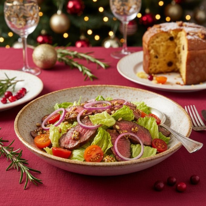 Салат с говядиной и маринованным луком