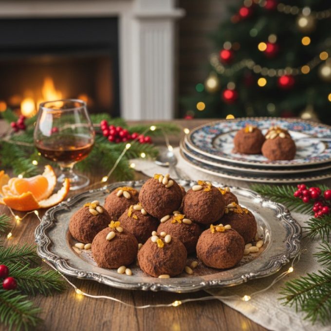 Шоколадные трюфели с кедровым орехом и апельсином