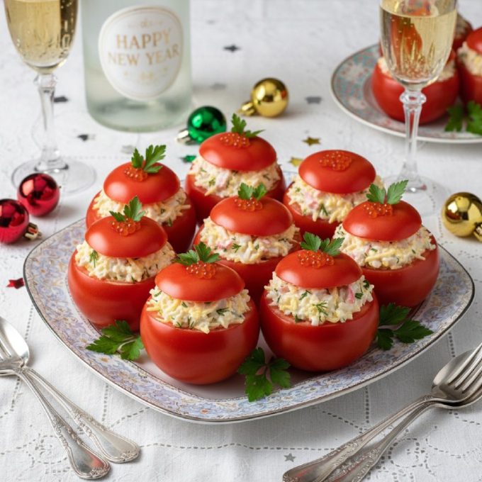 Помидоры, фаршированные сыром и крабовыми палочками