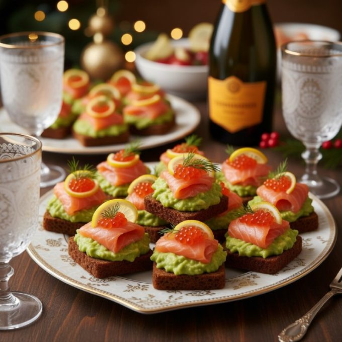 Канапе с красной рыбой и авокадо