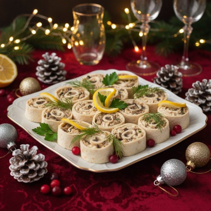 Рулетики из лаваша с курицей и грибами