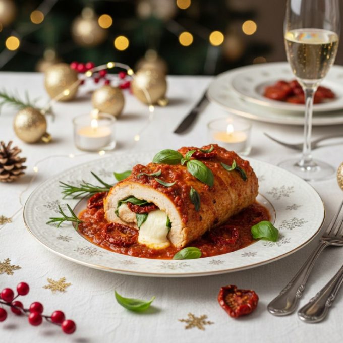 Куриный рулет с вялеными томатами и моцареллой