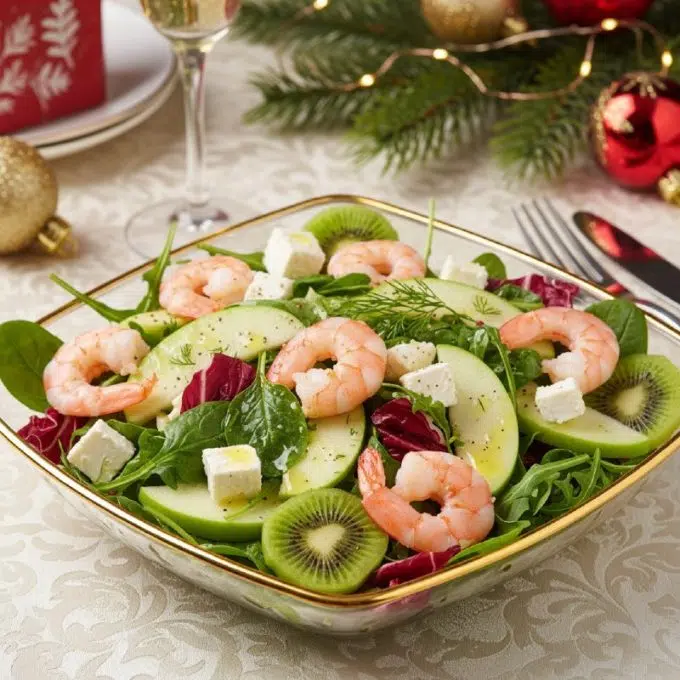 Салат с креветками и киви
