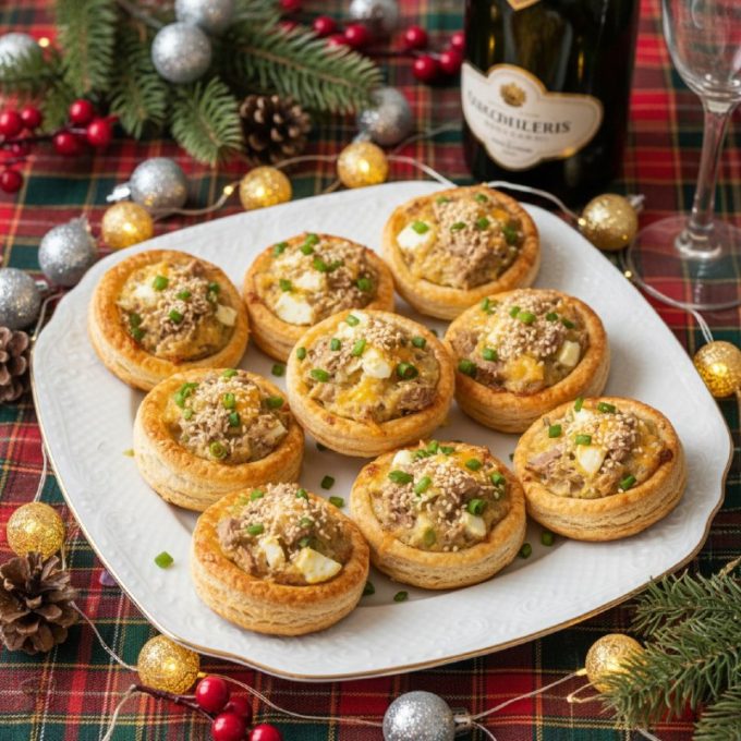 Тарталетки из слоёного теста с тунцом