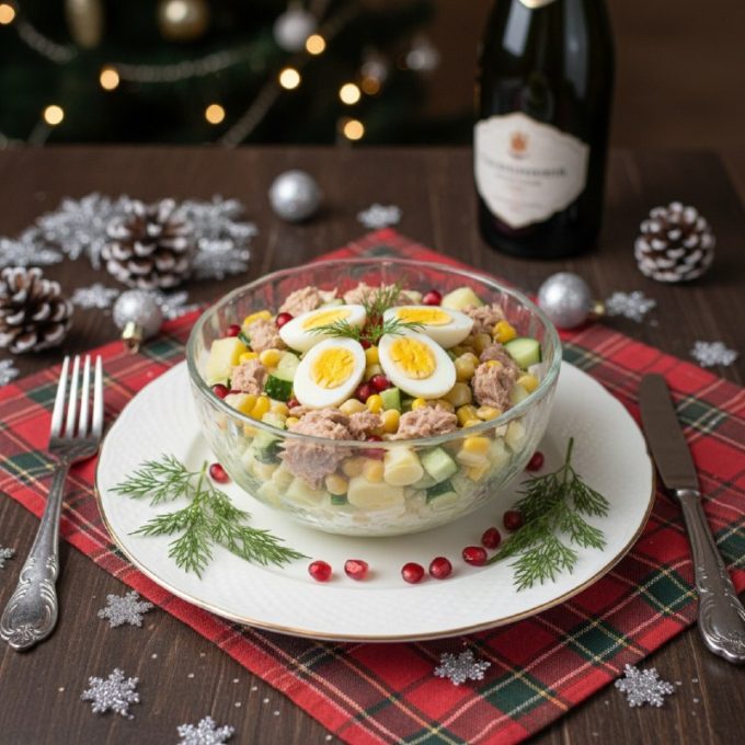 Салат с перепелиными яйцами и тунцом