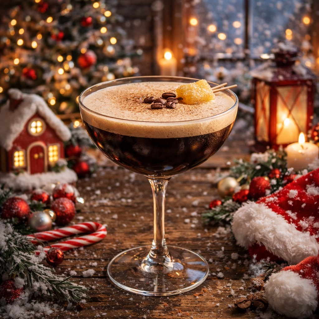 Имбирный эспрессо-мартини подача и украшение