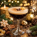 Имбирный эспрессо-мартини в бокале купе с кофейной пенкой