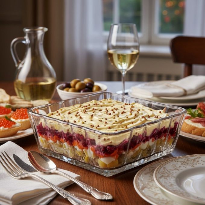 Салат «Новогодний бриз» с сельдью