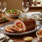 Мясной рулет с перцем и солёными огурцами