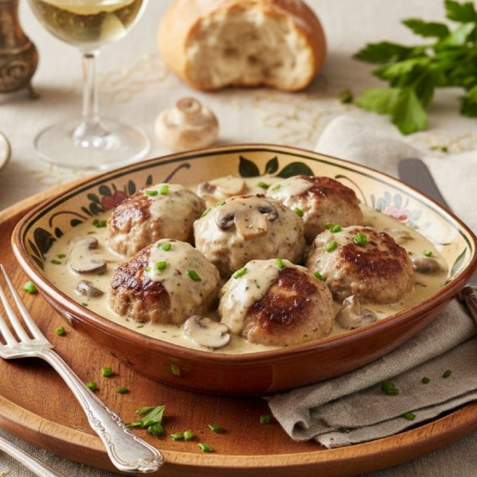 Тефтельки в сливочно-грибном соусе