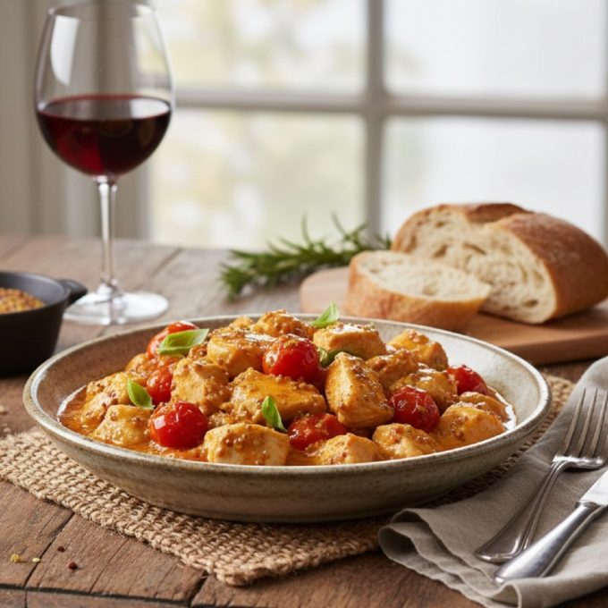 Сливочная курица с томатами и горчицей