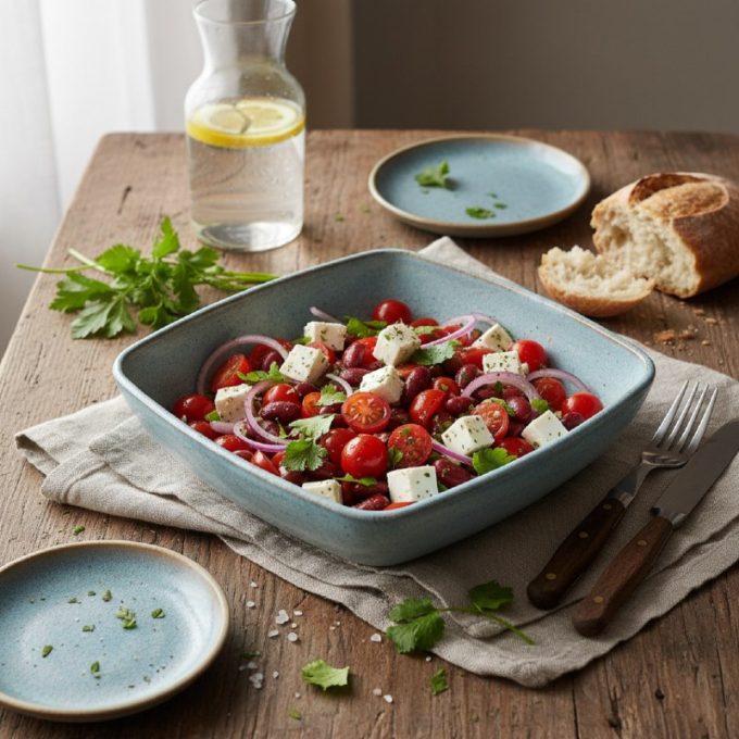 Салат с красной фасолью и сыром