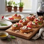 Брускетты с ветчиной, сыром и томатами