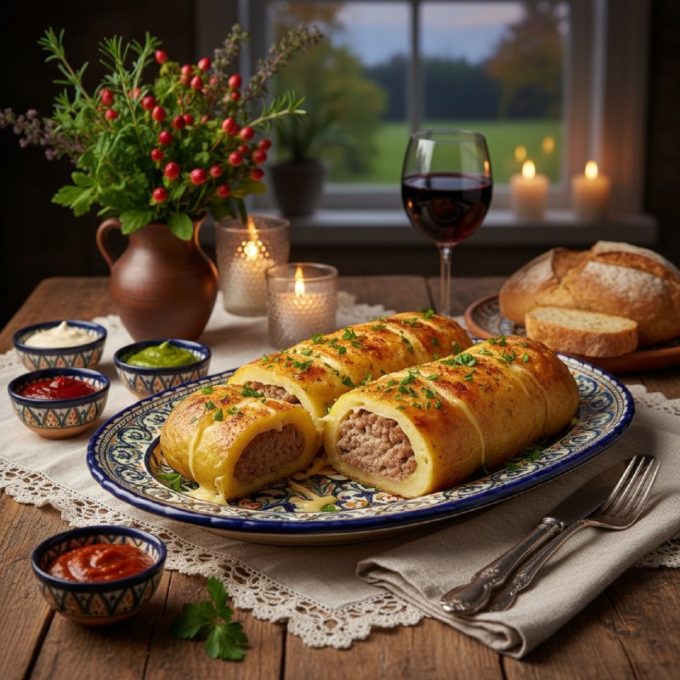 Картофельный рулет с мясной начинкой