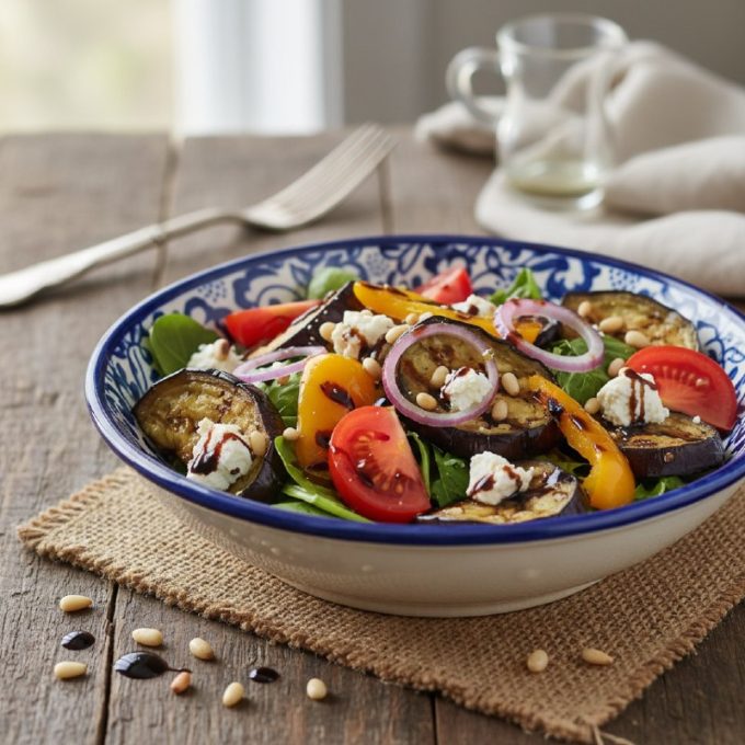 Салат с жареными баклажанами и помидорами