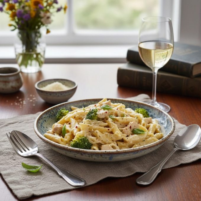 Паста с брокколи и курицей