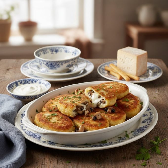 Картофельные зразы с грибами и сыром